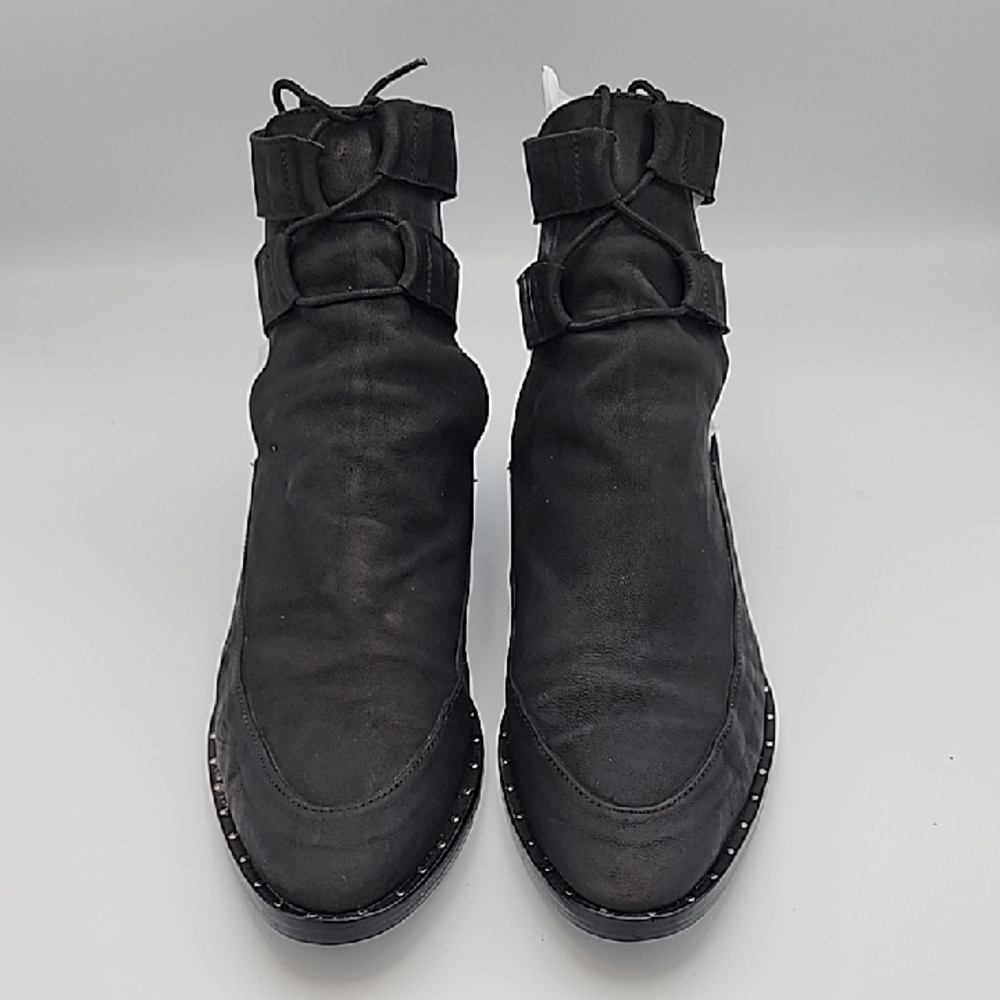 FREDA SALVADOR Black Nubuck Suede Block-heeled Boots w/Cut-out Sides, Size 9 - Picture 2 of 7
